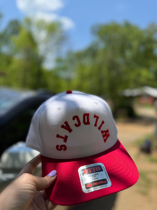 “WILDCATS” Arched Embroidered Hat – Red &amp; White Otto Brand